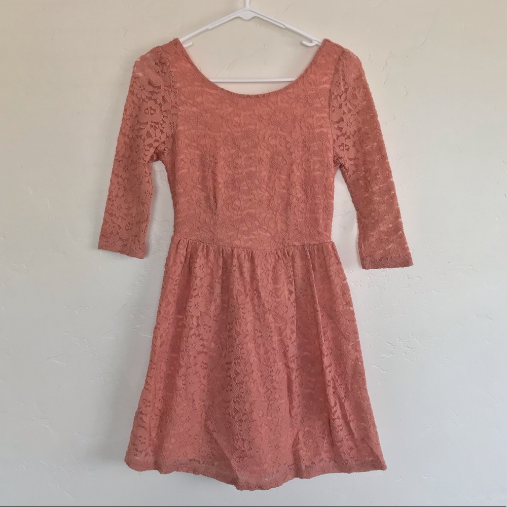Hello Miss Peach Lace Low Back Mini Dress Small